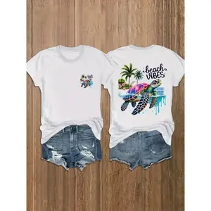 Beach Vibes Sea Turtle Graphic Tee For Women Cute Summer Vacation Shirt Casual Short Sleeve Crewneck Fit Soft Trendy Coastal Outfit