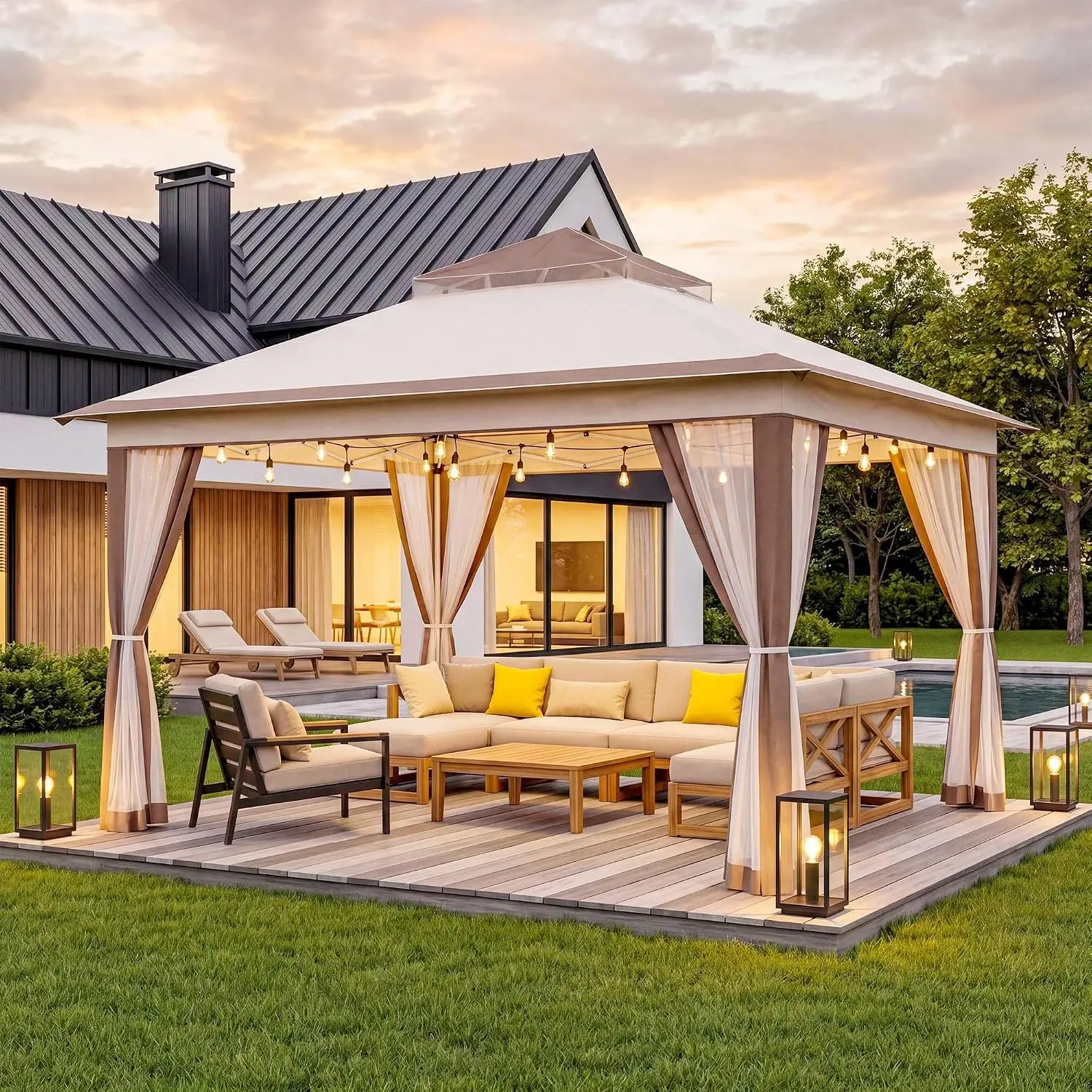 LAUSAINT HOME 11x11/12x12 Pop Up Gazebo Canopy Tent with Mosquito Netting, One-Push Instant Setup, Adjustable Height Outdoor Canopy Shelter with Carry Bag for Patio, Backyard, Camping, Parties & BBQs