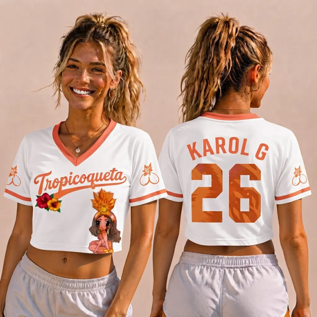 Tropicoqueta CROPTOP Jersey, Concert Outfit, Custom Name and Number Jersey - Gift For Fans