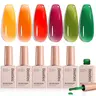 Beetles Jelly Gel Nail Polish Kit - 6 Sheer Translucent Neon Summer 7.5ml Bottles, Buildable Long-Lasting Soak-Off UV Formula, Glossy Finish, Cosmetic Nail Care for Adults, From Office to Party, Ideal for Anniversary/Birthday Gift