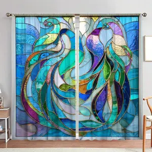 Bird Pattern Door Curtain, 1 Set Colorful Glass Bird Pattern Door Curtain, Home Decor for Living Room Bedroom, Room Divider Curtain