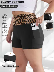 【Plus Size】 High Waist Pocket Skinny Shorts, Casual Comfy Breathable Short Leggings for Daily Wear, Women's Bottoms for Summer