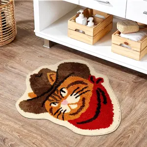 Cat Bath Rug Funny Western Bath Mat Non Slip Washable Floor Mat with Western Cat Design Soft Tufted Plush Doormat for Bathroom Bedroom Indoor Gift for Pet Owner