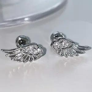 LUX-JEWEL - Luxury Zircon Angel Wing Cross Stud Earrings for Women Shiny Crystal Wings Fashion Silver Color Vintage Ear Studs Jewelry Gifts