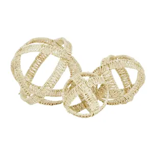 Set of 3 Geometric Wood Handmade Beaded Decorative Sculpture