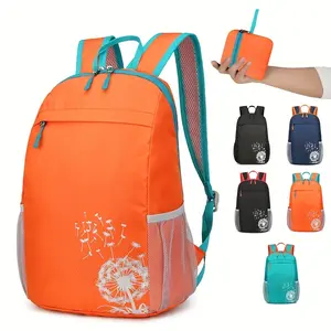 [Lightweight Foldable Backpack] Lightweight Nylon Backpack - Large Capacity, Foldable Design |     Travel, Hiking & Commuting, Black with Floral Accents, Adjustable Shoulder Straps, Zip Closure