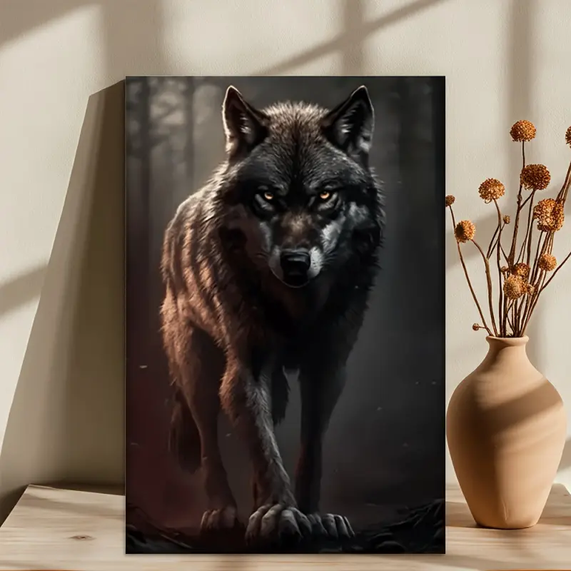 A canvas painting from the Renaissance period, unframed, reusable, rectangular, 16x24inch cm, charming black wolf, perfect for bedroom, living room, kitchen, office, coffee shop, bar, dormitory, corridor, with recommended surface treatment method, suitabl