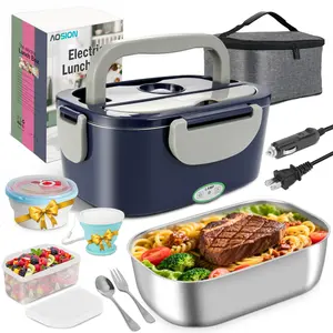 Electric Lunch Box for Adults, 3 IN 1 Heated Lunch Box with 1.5L Container, 80W Lonchera Eléctrica Portátil, Food Warmer for Car/Truck/Office, Gift for Men (Blue)