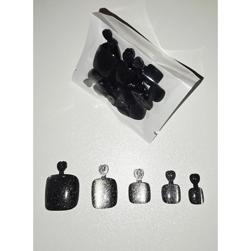 Glitter CatEyes Toe Nails Short Square Shape Pearlescent 8 Colors Non-Custom Press-ons with Prep Kit Green Burgundy Champaign Pink Grey Silver Black Purple Light Cream Pink