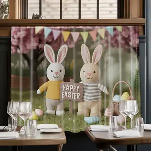 2D Flat Print 1pc,Easter Rabbits and Eggs,Kitchen Utensil Print Curtain-Translucent Rod Pocket Design, Machine Washable Contemporary Art Decor for Kitchen,Living Room,Light Filtering Privacy,Light Filtering Drapes