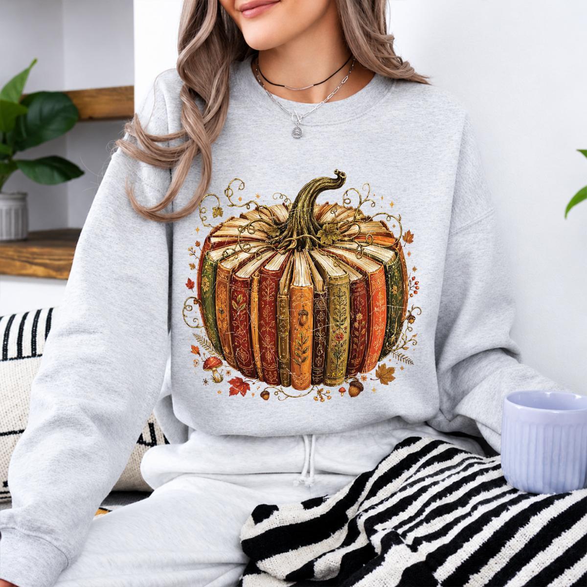 Vintage Book Pumpkin Graphic Sweatshirt and T-Shirt for Fall Reading Book Lover Women – Ahri Clothing
