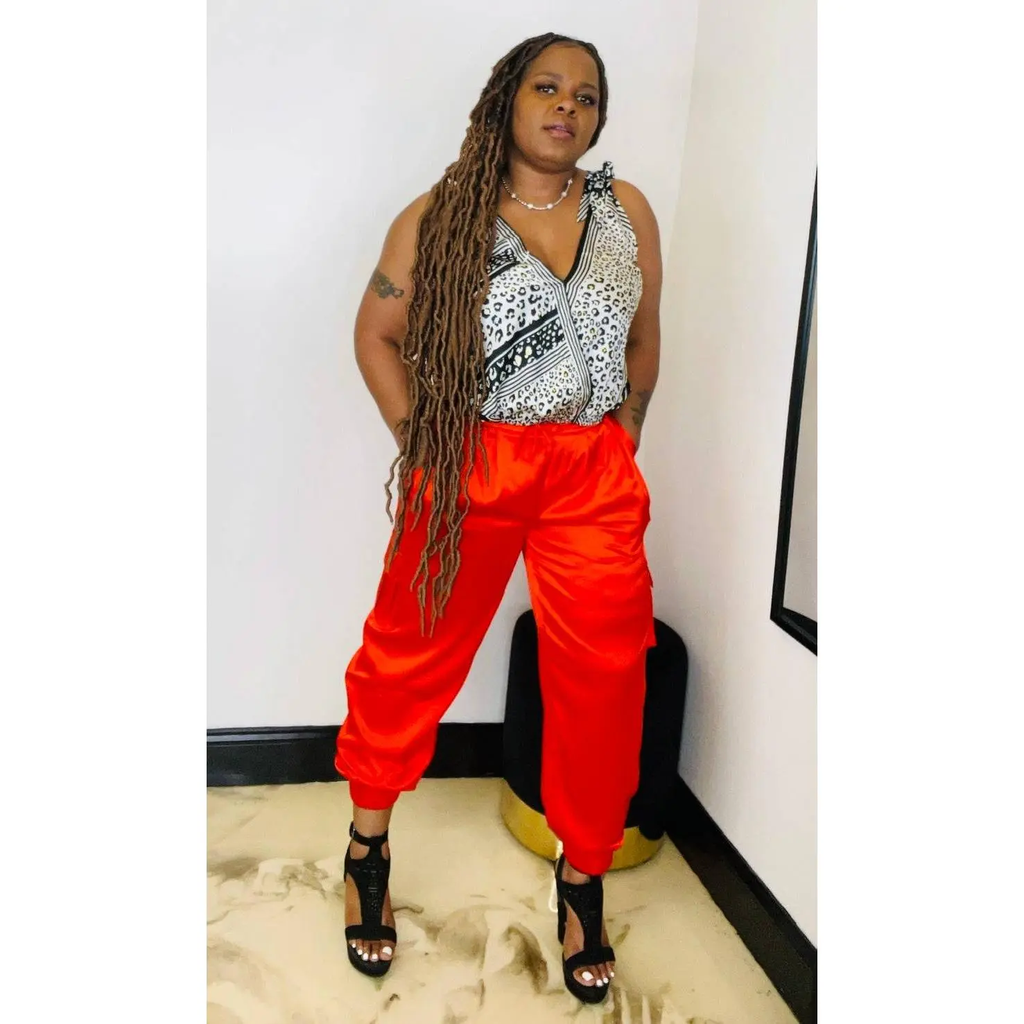 Cargo Satin Joggers - Orange