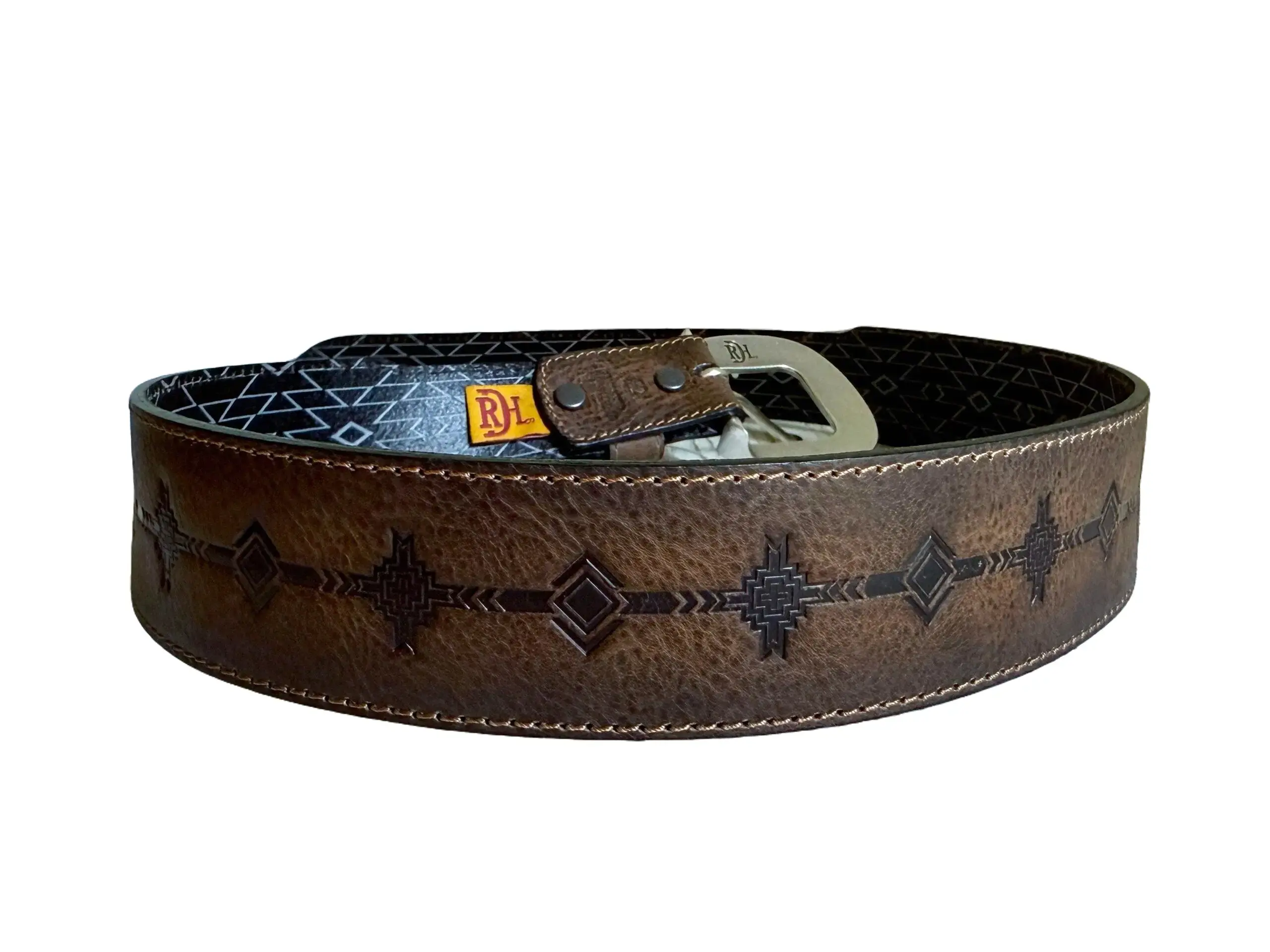Red Dirt Hat Company Tooled Embossed Genuine Textured Leather Men's Belt - Burnished Brown, Southwest Country Theme, Detachable Removable Buckle, Casual Everyday Wear Buckles Men's Belt, Buckles Men's Belts, Casual Men's Belts