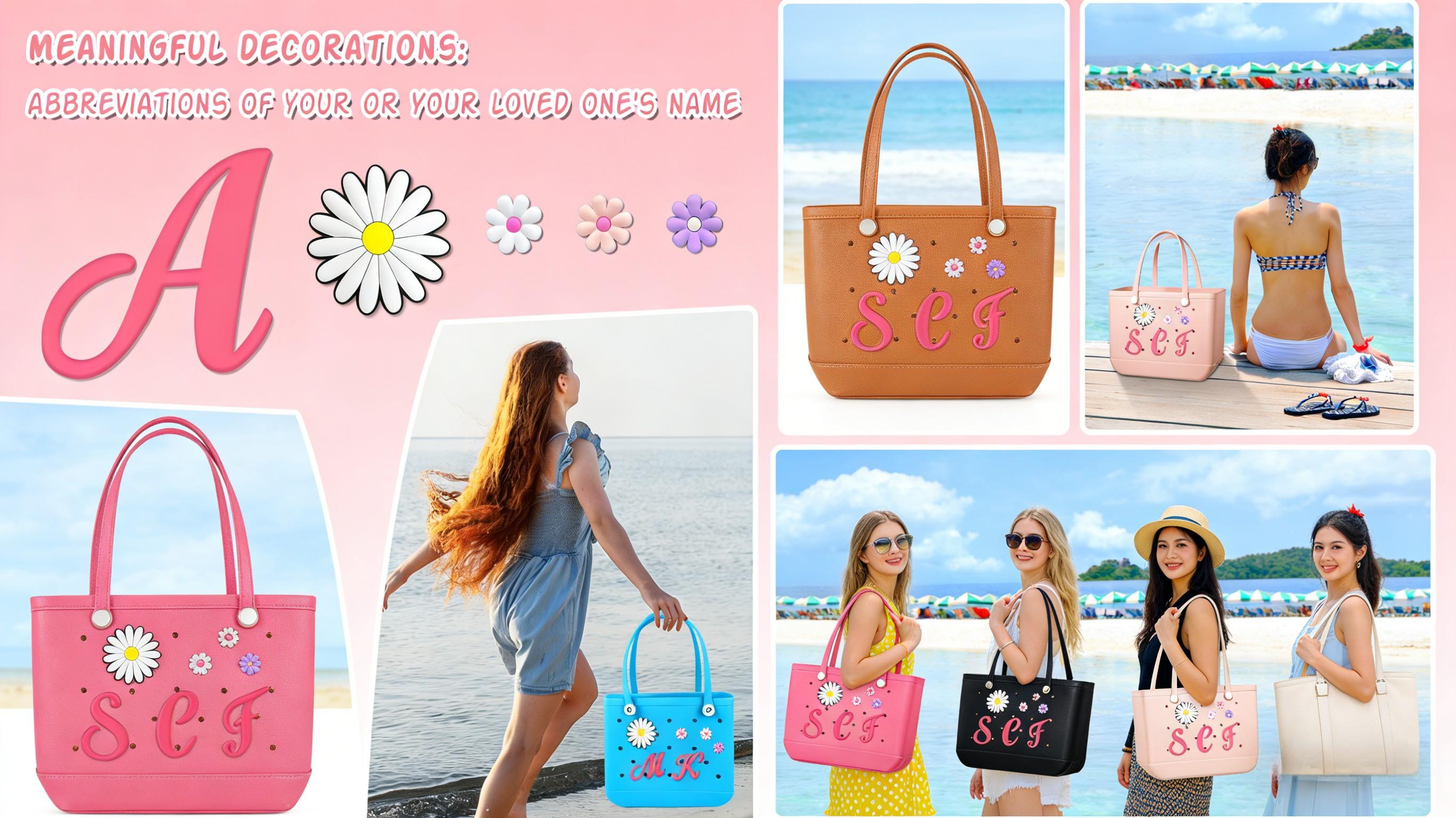 ISUNMEA 5 Pcs Letter Charms for Bogg Bag Accessories - Decorative Alphabet Charm for Handbag Beach Tote Bag