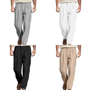 Men’sWideLegPantsDrawstringMidWaistPleatedFrontLongPantsCasualBeachPants