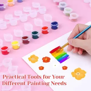 20 Strips 120 Pots Paint Container Strip Storage with Lid, Suitable for Classroom and School Painting, with 10 Miniature Detail and 10 Flat Paint Brushes