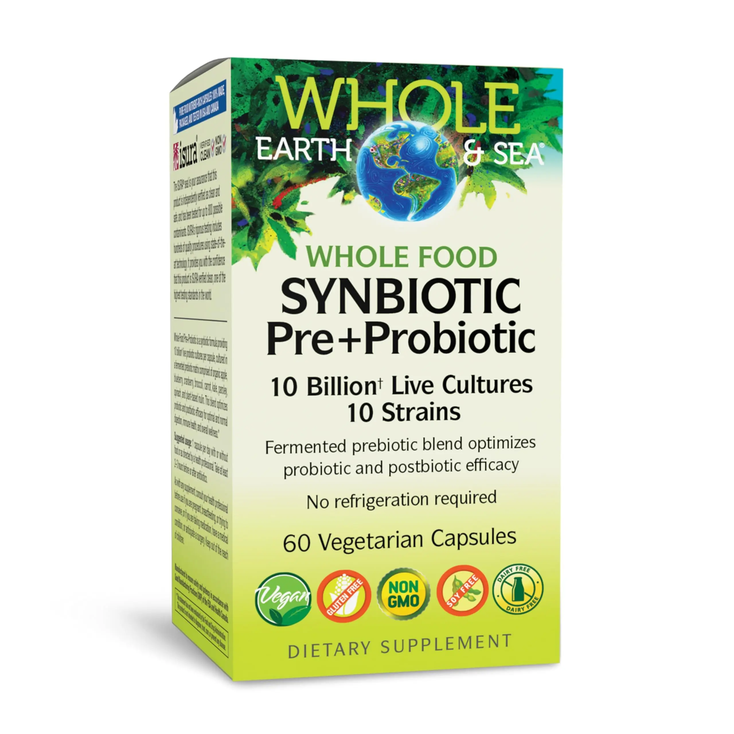 Natural Factors Whole Earth & Sea Organic Whole Food Synbiotic Pre+Probiotic Dietary Healthcare Supplement - 60 Capsules, Organic Blend, Dairy Free Gut Support for Adults, Digestive Enzymes Probiotic
