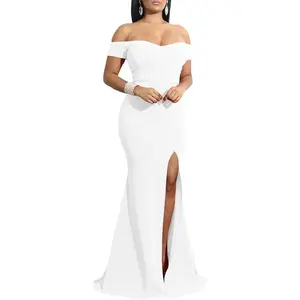 Women's Off Shoulder High Split Long Formal Party Dress Evening Gown