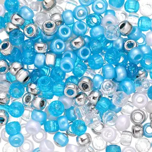 1000 count Winter Blue Pony Beads Bulk Blue Plastic Snowflake 6 x 9 mm Hair Glitter Beads for  Making, DIY Crafts, Hair Braidin, Friendship Winter Holiday Party Decoration Supplies