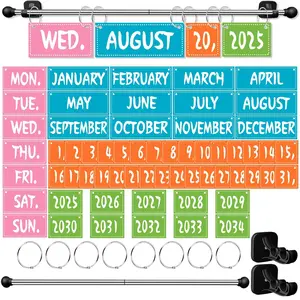 Flip Calendar for Classroom, Magnetic Rod for Classroom Whiteboard, Magnetic Calendar for Back to School Bulletin Board, Teacher Must Haves, Kids Colorful Bright Cool Theme Date Paper Decor