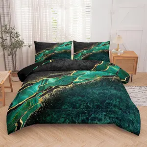 Green Marble Pattern Bedding Set, 1 Count Comforter & 1/2 Counts Pillowcases without Filler, Soft Comfortable Bedding Set for Home Bedroom, Comfy Bedding Set