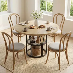 Space-Saving Modern Round Dining Table for 4-6 - 47" Circle Table with Storage Shelf - Sturdy Metal Frame - Ideal for Apartment, Living Room, Office