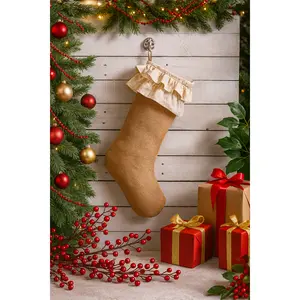 Natural Cotton Jute Ruffle Christmas Stocking