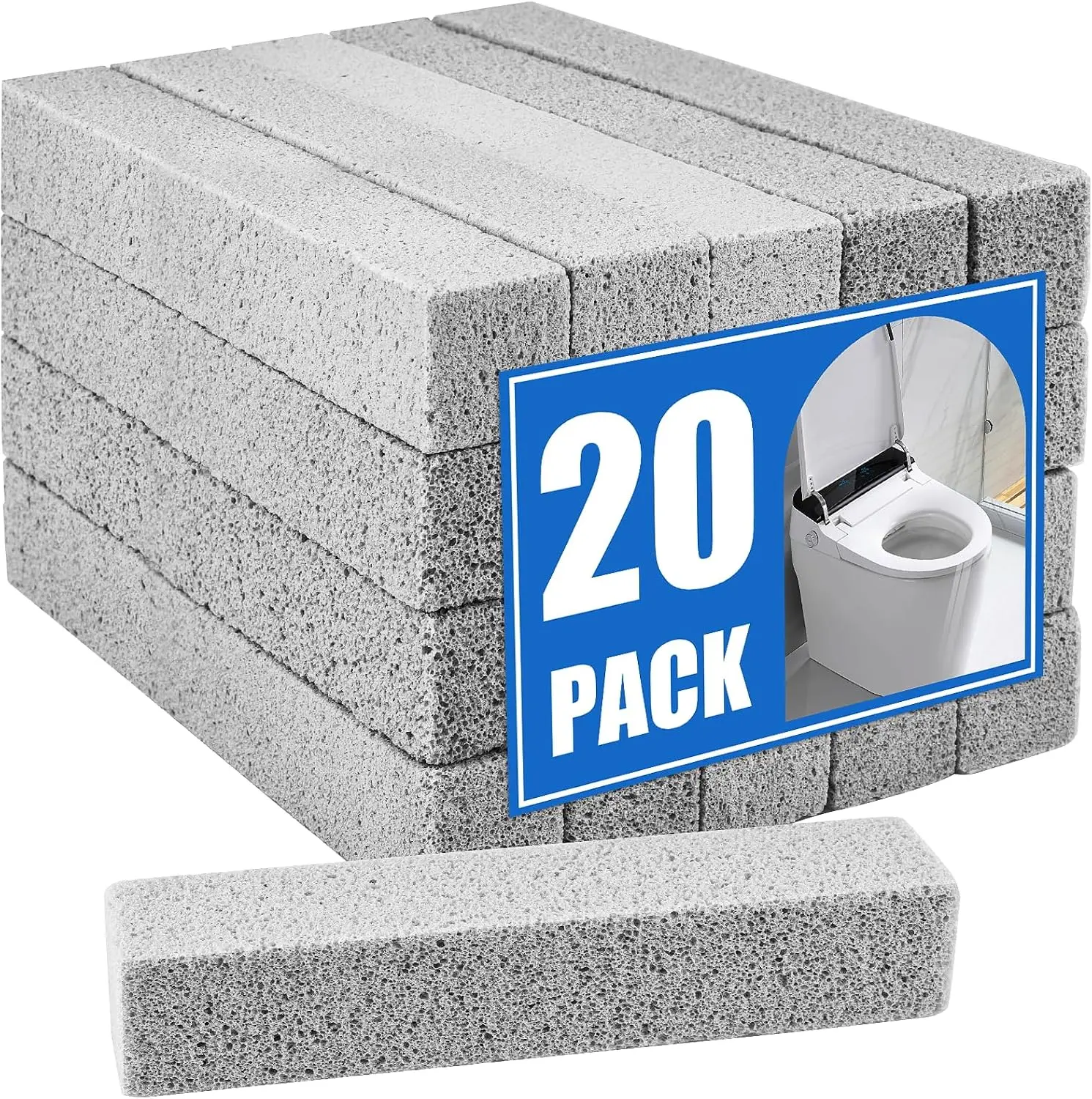 20-Pack Pumice Stone Toilet Bowl Cleaner – Heavy Duty Cleaning Sticks for Hard Water Rings, Rust, Calcium & Lime Buildup, Safe for Toilets, Sinks, Tubs, Grills, Ovens & Pool Tiles
