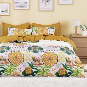 - Boho Comforter Set, Floral Farmhouse Botanical Western Style with Colorful  and Tropical Leaves, Soft Lightweight Beddg, 3 count,  ,  Size