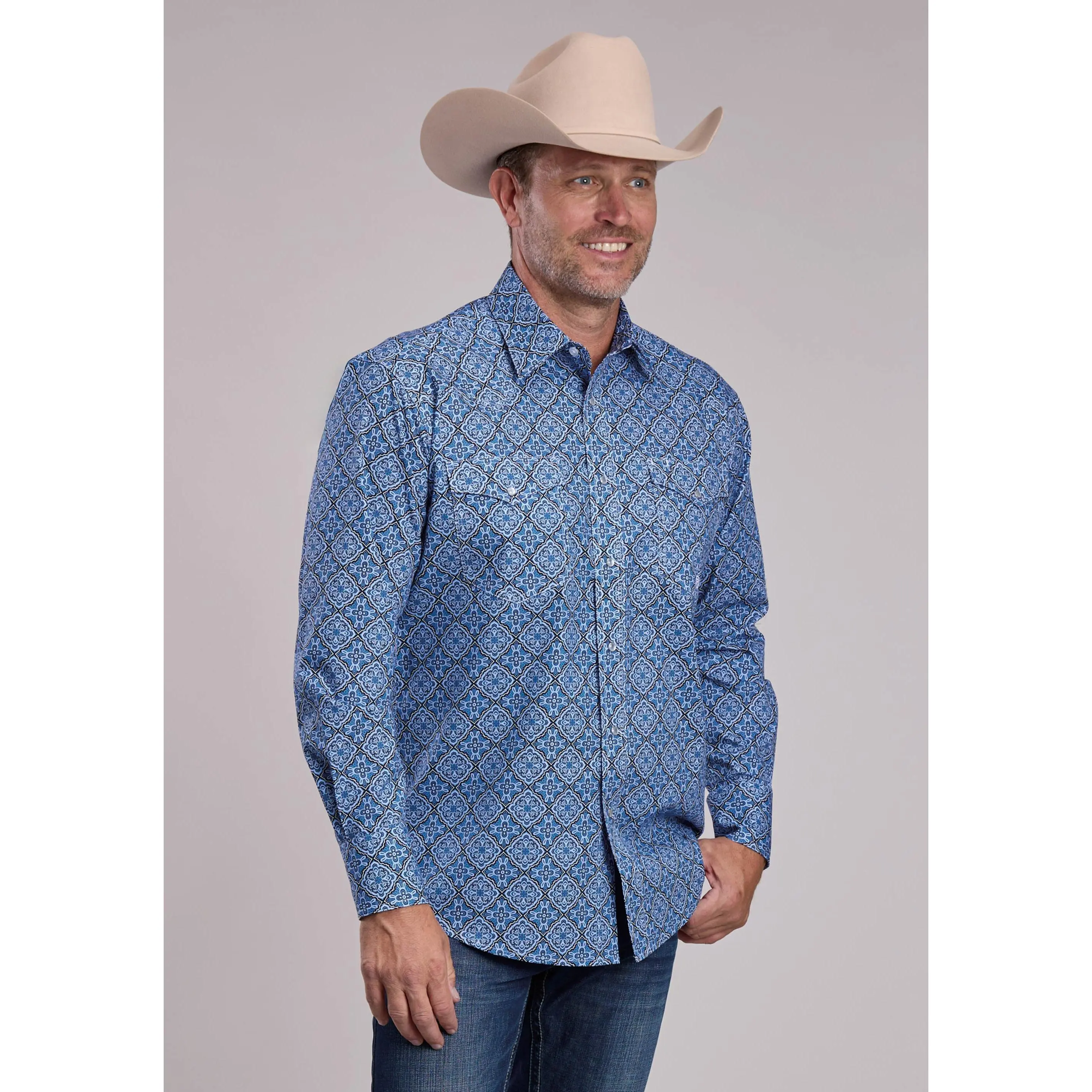 Mens Roper Sky Medallion Long Sleeve Snap Shirt