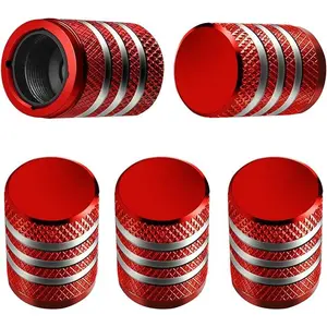 Tire Valve Stem Cap Cover - (5 Pack) Tire Air Caps Metal with Plastic Liner Corrosion Resistant (Red)