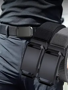 [Automatic Nylon Belts] Automatic Men's Nylon Belts - Street Style Belt - Durable Square Ferroalloy Buckle - Sports Style, Casual Outdoor & Daily Commute, Woven Strap