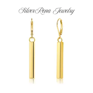 S925 Mother's Day Sterling Silver Bar Drop Earrings with 14k Gold Plated Color, Hypoallergenic Dangle Earrings, Minimalist Trendy and Elegant Style Jewelry for Women, Perfect for Daily Wear and Gift for Girls, Lover, Birthday Valentine's Day Gift