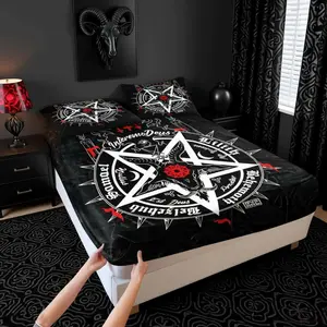 3-Piece Set Of Sheep Headed Satan Patterned Bed Sheets, Including 1 Bed Sheet And 2 Pillowcases (Excluding Pillow Core), Comfortable Bedding, Non Slip Suitable For Bedrooms, Suitable For Children And Teenagers As Gifts And Decorations