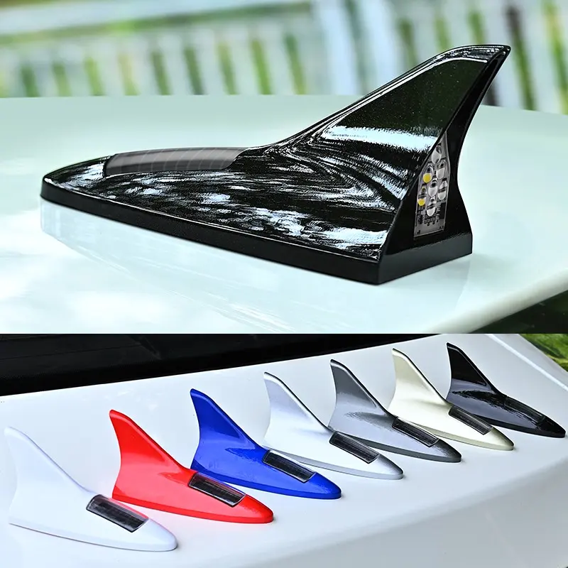Car Solar Energy Shark Fin Antenna LED Warning Tail Lights Auto Roof Decorative Anti-Tailing Flash Strobe Light Car Automotive Accessories