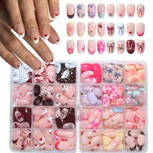576pcs Short Oval 3D Gel Nails , Mixed Designs, Glossy Finish, Perfect Fit, Summer Use, Daily & Party Nails, Acrylic False Nails Set, Glossy Fake Nails