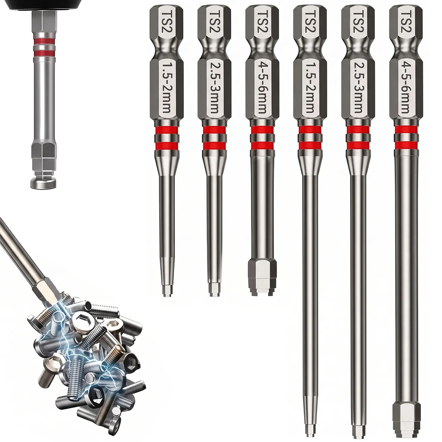 6PCS Screwdriver Bits Set with Magnetic Tips, Multi-Size Hex Shank Driver Bits, Pagoda-Shaped Design for Everyday Screwdriving and Home Maintenance