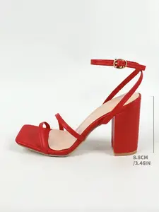 Women's Cross Strap Chunky Heel High Heeled Sandals, Square Toe for Summer Weddings and Graduations, Fashionable Party Shoes Footwear