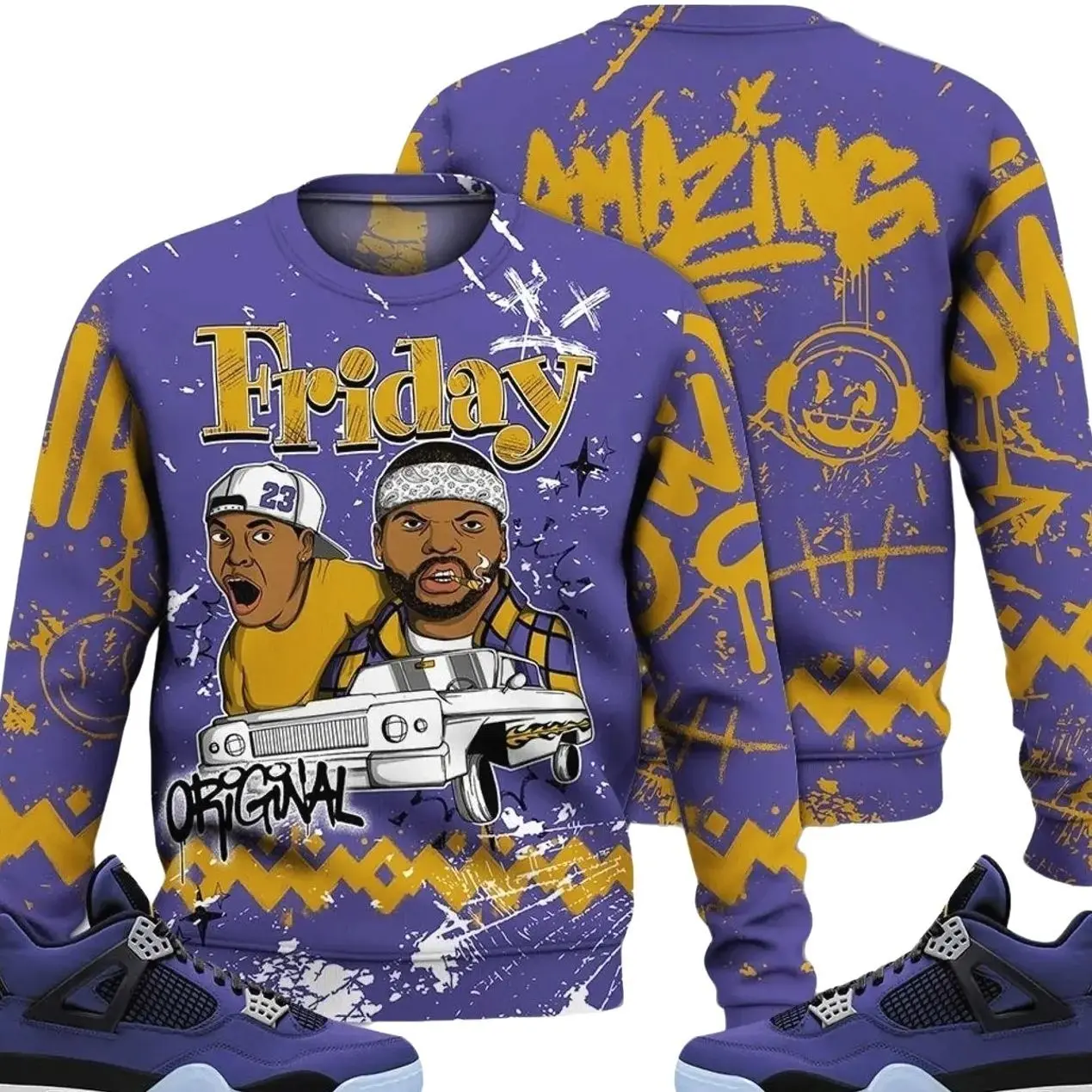 Retro 4 Lakeshow Sweatshirt, Lakeshow 4s Outfits, Meme Friday Streetwear Unisex Sneaker Matching Shirts