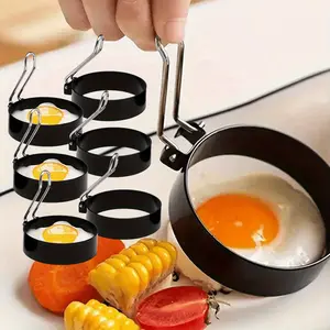 6-pack fried egg ring mold - with handle, non stick baking pan cookware, used to make perfect fried eggs, crepes, waffles, burgers, etc. - suitable for home and commercial kitchens