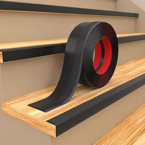20FT Non-Slip Rubber Stair Nosing, Self Adhesive Stair Edging, Peel & Stick Staircase Step Edge Protector for Indoor & Outdoor