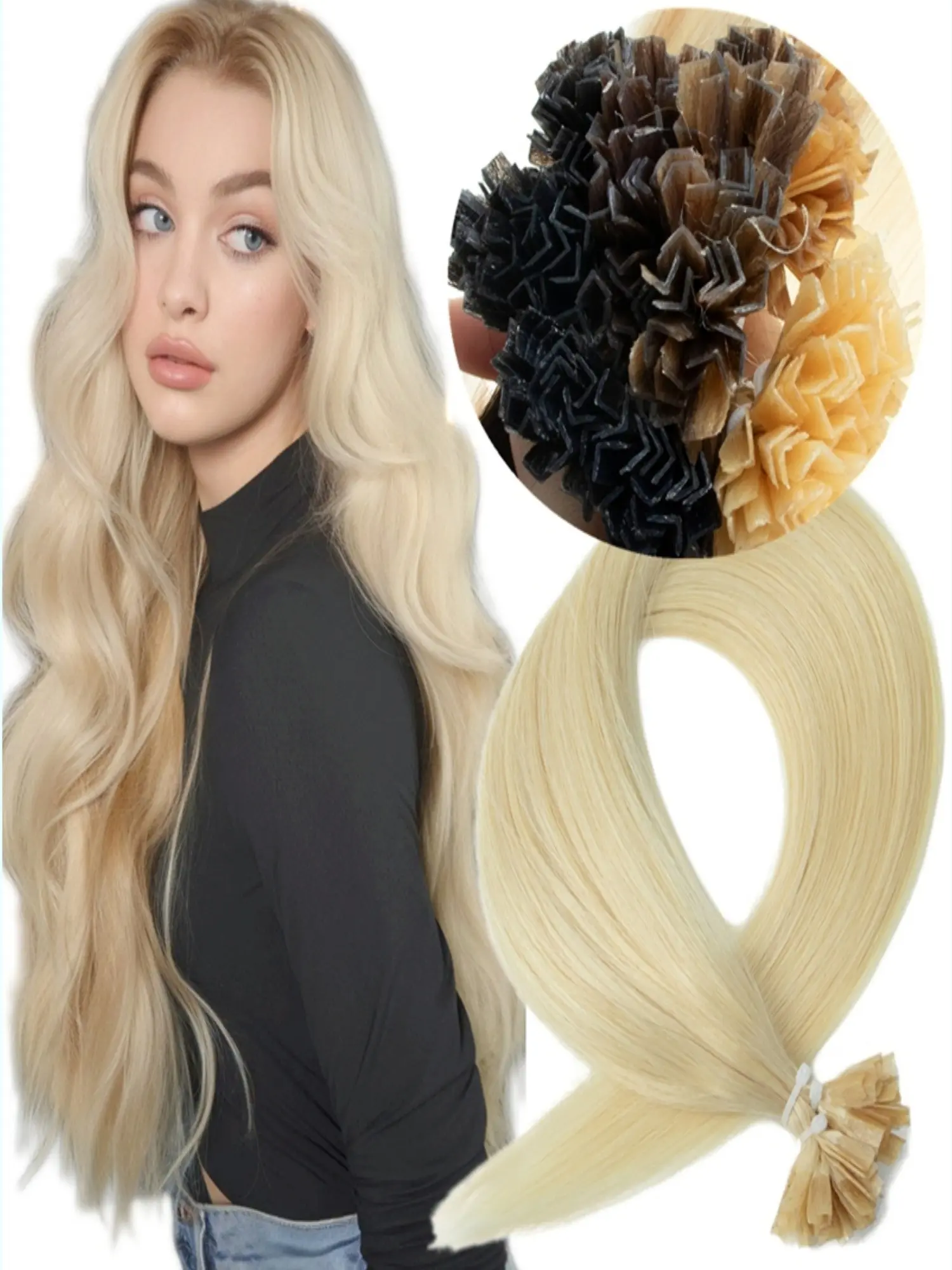 50 Strands K Tip Hot Fusion Keratin Hair Extensions, Straight Machine Remy Premium Human Hair, 12''-22'' Hairpiece, Quick Install & Remove