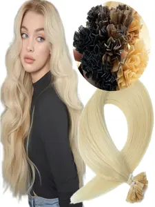 50 Strands K Tip Hot Fusion Keratin Hair Extensions, Straight Machine Remy Human Hair, 12''-22'' Hairpiece, Quick Install & Remove