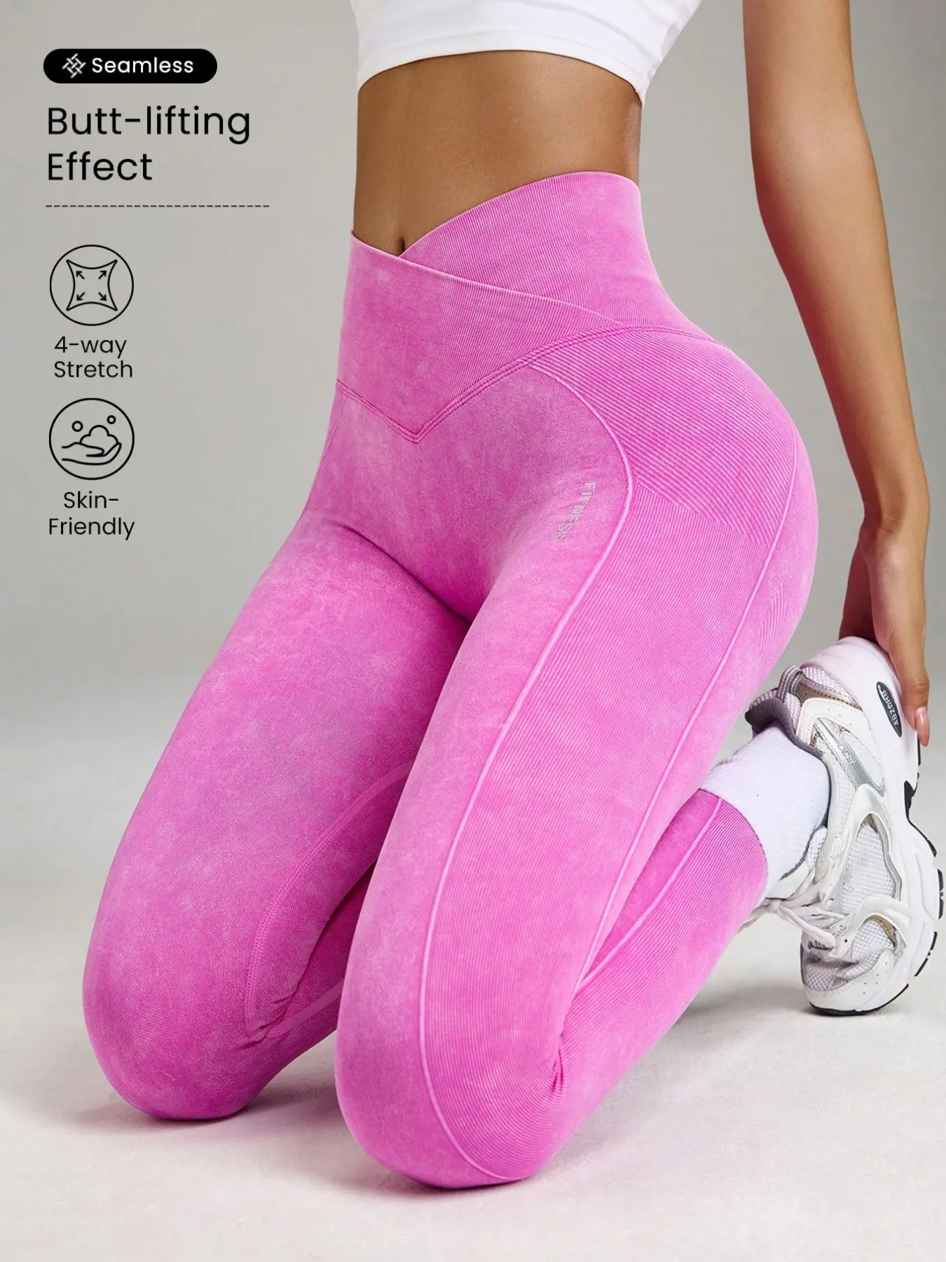 Women's High Waisted Seamless Butt Lifting Yoga Pants, Washed Vintage High Stretch Tight Fit Knitted Sports Pants, Tummy Control Sportswear, Seamless Sculpt Leggings
