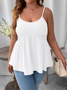 Plus Size Women's Loose Strapless Top, Waist Cinching A-Line Blouse, European Style Comfortable Casual Summer Wear, Daily Commute, Home Leisure, Womenswear
