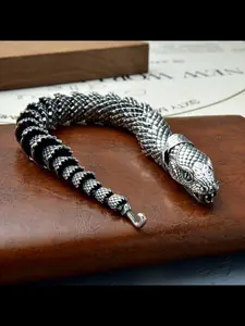 New High-End Men's Retro Unique Handmade Design Zodiac Snake Bracelet, Exquisite Bracelet, Fashionable Personality Accessory, Trendy Snake Shape Wristband