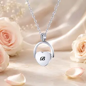 Custom Initial Heart Lock Necklace, Silver Tone Heart Padlock Pendant Necklace, Romantic Personalized Jewelry Gift for Women Girls, Birthday Valentine Gift