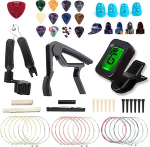 Acoustic Guitar Accessories Kit Including Guitar Strings,Tuner,Guitar Capo, Restring Tool,Pick Holder