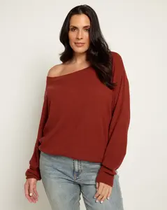 Plus Size Wanderer Waffle One Shoulder Sweater