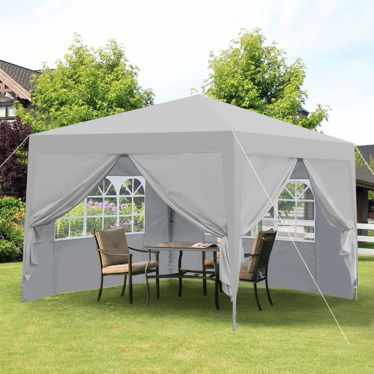 Aobtkel 10x10ft Sturdy Aluminum Frame Square Pop Up Gazebo Canopy Tent - Gray, Removable Zippered Panel, 2 Windowed Panels, 4 Weight Sand Bags, Carry Bag, Sun Protection for 7-8 People, Weddings, Events, Playgrounds, Clubs